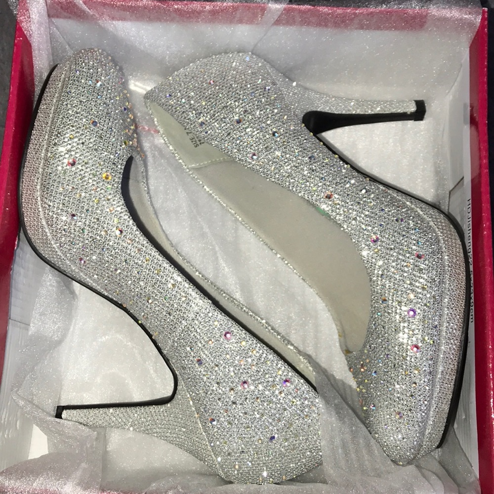 Silver jeweled heels